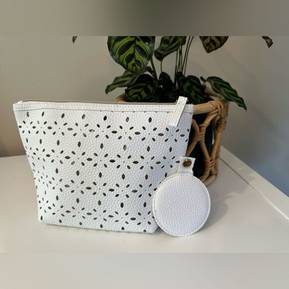 Saks Fifth Avenue Handbags - Saks Fifth Avenue White Perforated Cosmetic Case